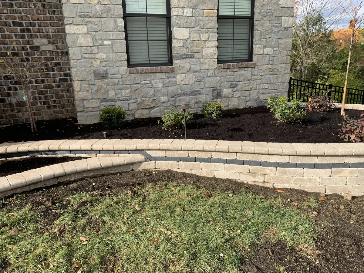 Detailed view of paver patio with clean brick border in St. Louis